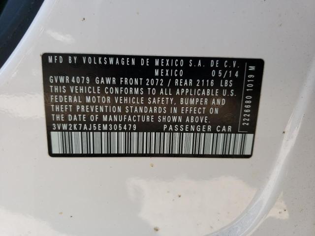 3VW2K7AJ5EM305479 - 2014 VOLKSWAGEN JETTA BASE 白色 照片 12