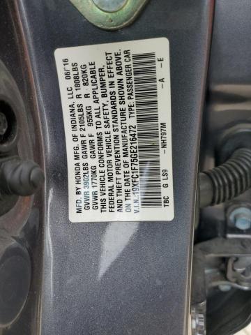 19XFC1F75GE216472 - 2016 HONDA CIVIC EXL ნაცრისფერი ფოტო 12