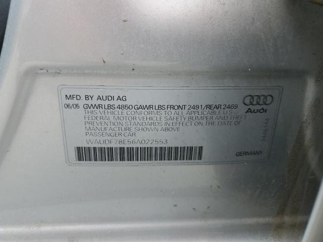 WAUDF78E56A022553 - 2006 AUDI A4 2.0T QUATTRO SILVER photo 12