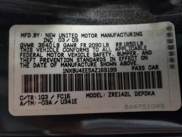 1NXBU4EE5AZ169199 - 2010 TOYOTA COROLLA BASE GRAY photo 12