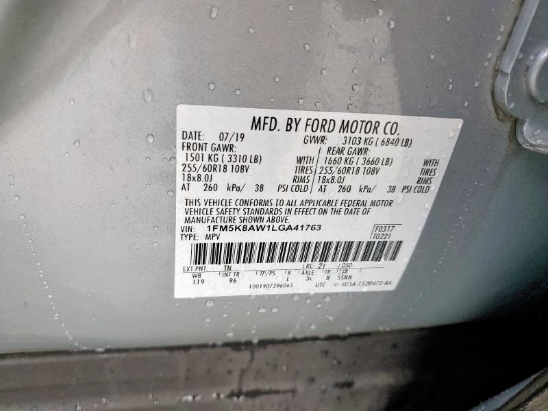 1FM5K8AW1LGA41763 - 2020 FORD EXPLORER POLICE INTERCEPTOR 银色 照片 12