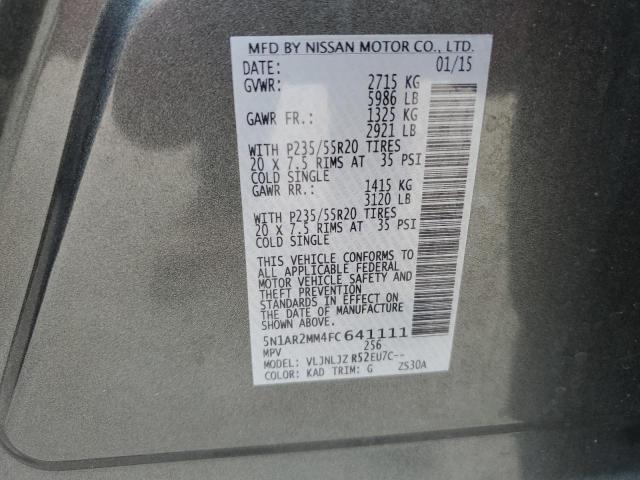 5N1AR2MM4FC641111 - 2015 NISSAN PATHFINDER S GRAY photo 12