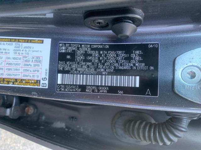 JTEBU5JR1A5022922 - 2010 TOYOTA 4RUNNER SR5 GRAY photo 13