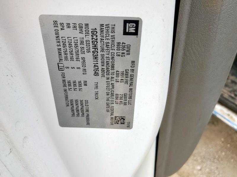 1GCZGHFG3H1147649 - 2017 CHEVROLET EXPRESS G3 WHITE photo 13