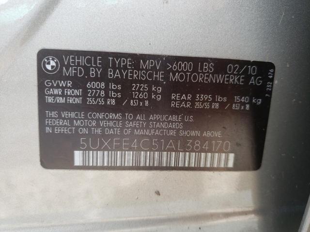 5UXFE4C51AL384170 - 2010 BMW X5 XDRIVE30I GRAY photo 12