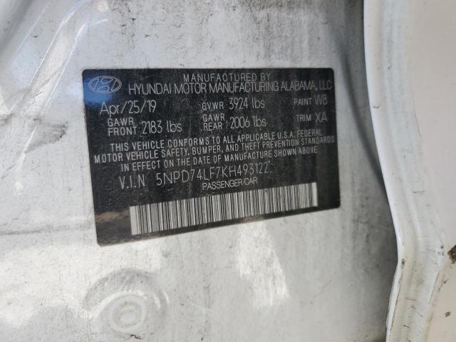 5NPD74LF7KH493122 - 2019 HYUNDAI ELANTRA SE თეთრი ფოტო 13