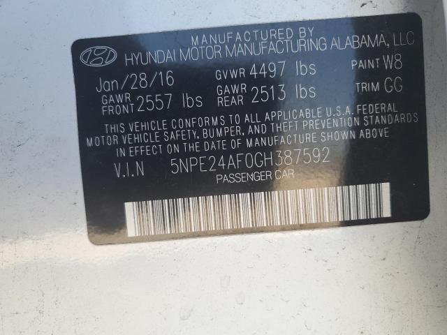 5NPE24AF0GH387592 - 2016 HYUNDAI SONATA SE WHITE photo 12