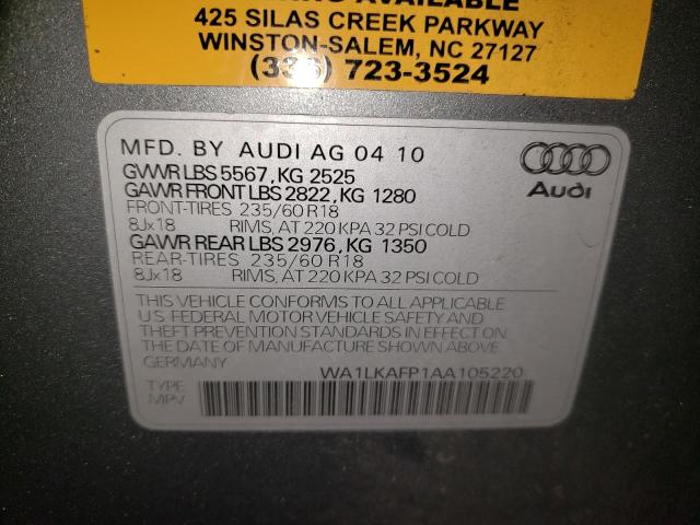 WA1LKAFP1AA105220 - 2010 AUDI Q5 PREMIUM PLUS 银色 照片 12