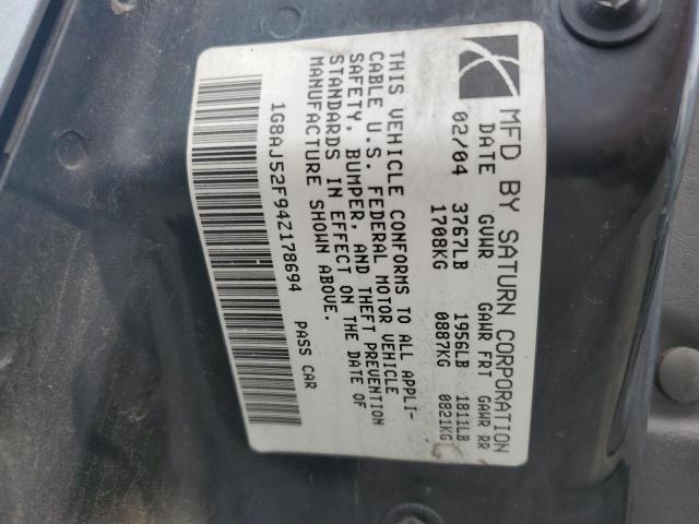 1G8AJ52F94Z178694 - 2004 SATURN ION LEVEL 2 SILVER photo 12