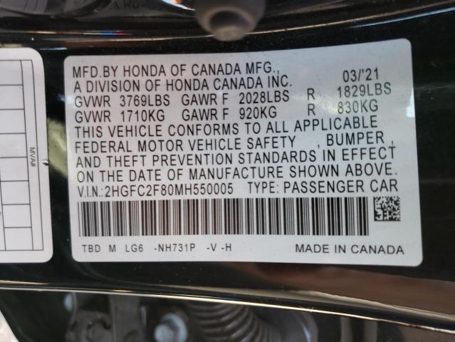 2HGFC2F80MH550005 - 2021 HONDA CIVIC SPORT 黑色 照片 13