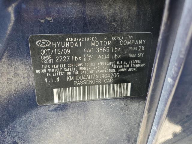 KMHDU4AD7AU904206 - 2010 HYUNDAI ELANTRA BLUE BLUE photo 12