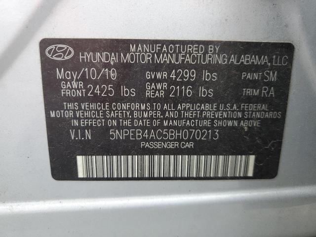 5NPEB4AC5BH070213 - 2011 HYUNDAI SONATA GLS SILVER photo 12