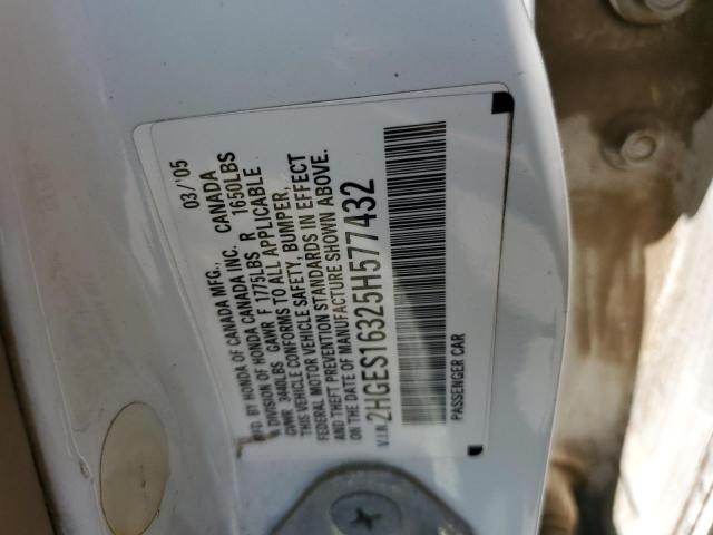 2HGES16325H577432 - 2005 HONDA CIVIC DX VP 白色 照片 12