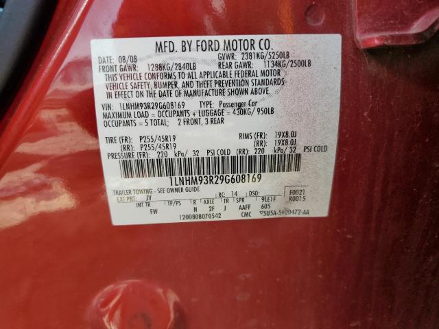 1LNHM93R29G608169 - 2009 LINCOLN MKS RED photo 12