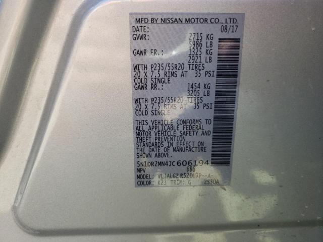 5N1DR2MN4JC606194 - 2018 NISSAN PATHFINDER S Серебристый фото 13