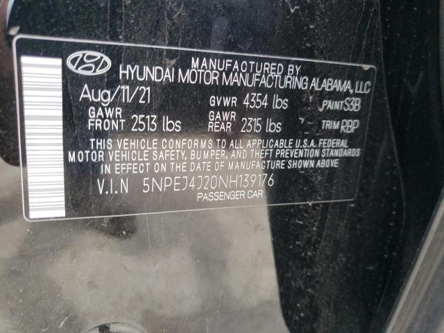 5NPEJ4J20NH139176 - 2022 HYUNDAI SONATA SEL PLUS BLACK photo 12