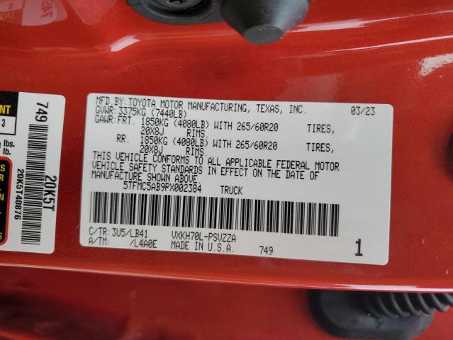 5TFMC5AB9PX002384 - 2023 TOYOTA TUNDRA CREWMAX PLATINUM Червоний фото 12