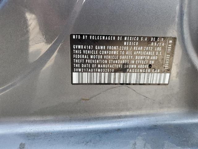 3VW217AU1FM032510 - 2015 VOLKSWAGEN GOLF GRAY photo 13