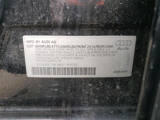 WAUDF78E98A130435 - 2008 AUDI A4 2.0T QUATTRO BLACK photo 12