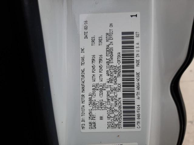 5TFRX5GN2GX063474 - 2016 TOYOTA TACOMA ACCESS CAB თეთრი ფოტო 12