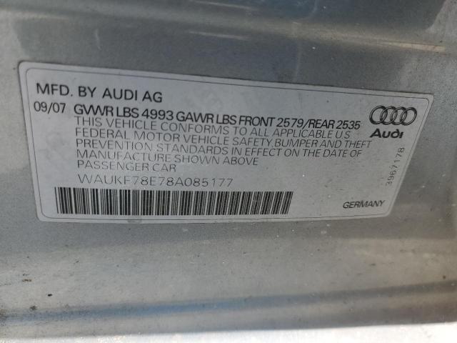 WAUKF78E78A085177 - 2008 AUDI A4 2.0T AVANT QUATTRO SILVER photo 12