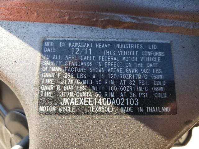 JKAEXEE14CDA02103 - 2012 KAWASAKI EX650 EC GREEN photo 8