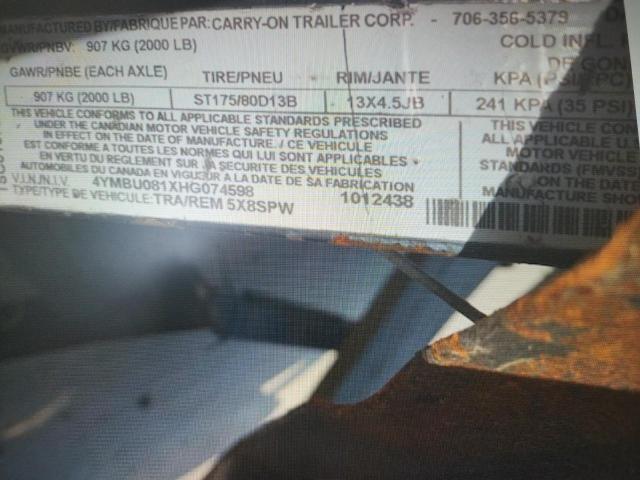 4YMBU081XHG074598 - 2017 UTILITY TRAILER BLACK photo 10