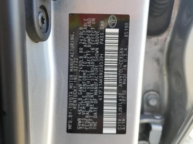 4T1F31AK6NU585394 - 2022 TOYOTA CAMRY XLE SILVER photo 12