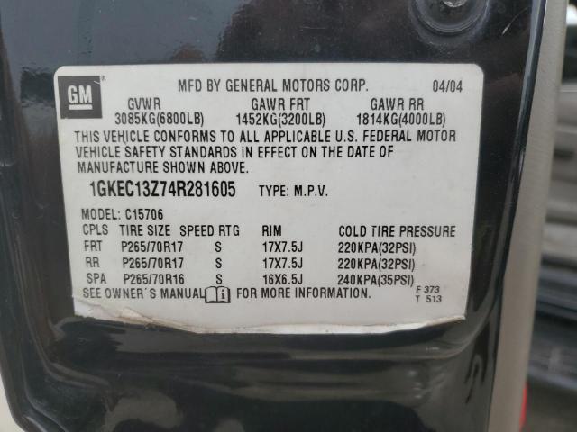 1GKEC13Z74R281605 - 2004 GMC YUKON BLACK photo 12