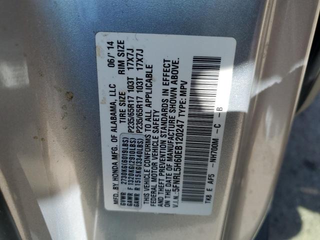 5FNRL5H60EB120247 - 2014 HONDA ODYSSEY EXL SILVER photo 13