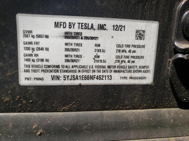 5YJSA1E66NF462113 - 2022 TESLA MODEL S رمادي صورة 14