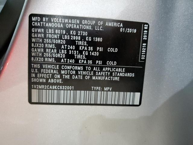 1V2MR2CA9KC532001 - 2019 VOLKSWAGEN ATLAS SEL SILVER photo 14