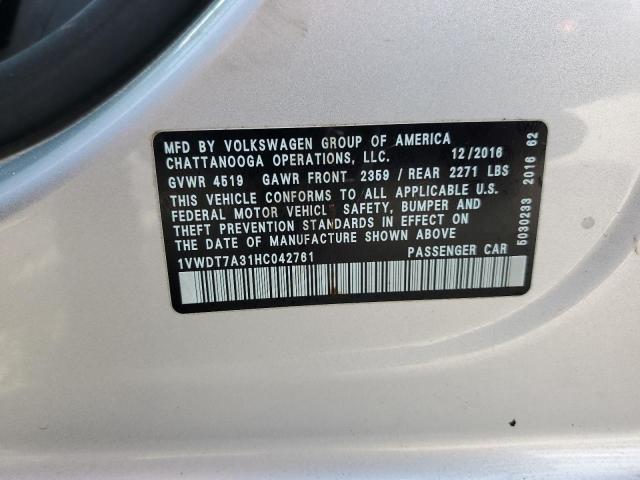 1VWDT7A31HC042761 - 2017 VOLKSWAGEN PASSAT R-LINE ვერცხლისფერი ფოტო 12