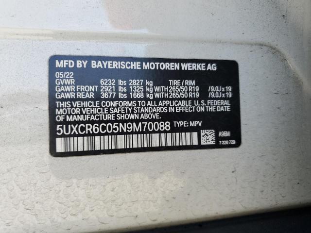5UXCR6C05N9M70088 - 2022 BMW X5 XDRIVE40I WHITE photo 13