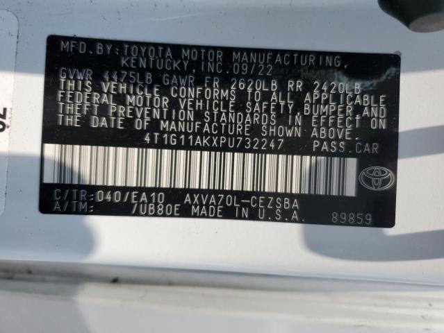4T1G11AKXPU732247 - 2023 TOYOTA CAMRY SE NIGHT SHADE WHITE photo 12
