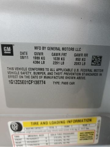 1G1ZC5E01CF138774 - 2012 CHEVROLET MALIBU 1LT 银色 照片 12