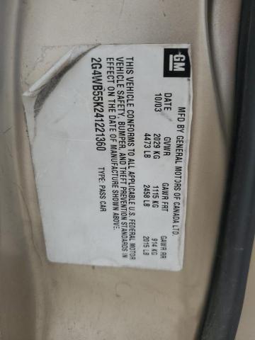 2G4WB55K241221360 - 2004 BUICK REGAL LS 金色 照片 12