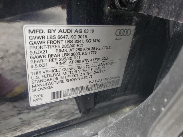 WA1VAAF76KD038402 - 2019 AUDI Q7 PRESTIGE BLACK photo 13