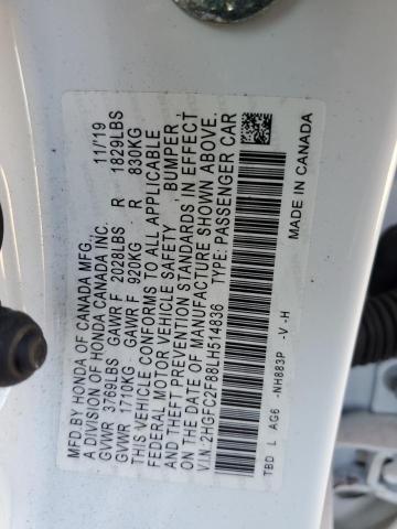 2HGFC2F88LH514836 - 2020 HONDA CIVIC SPORT 白色 照片 12