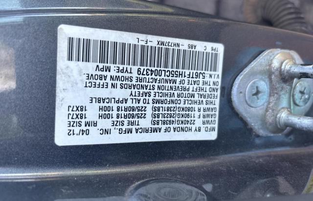 5J6TF1H55CL004379 - 2012 HONDA CROSSTOUR EXL ნაცრისფერი ფოტო 10