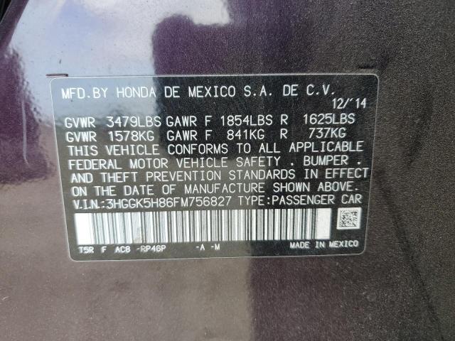 3HGGK5H86FM756827 - 2015 HONDA FIT EX Bənövşəyi foto 12