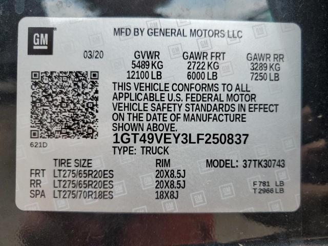 1GT49VEY3LF250837 - 2020 GMC SIERRA K3500 AT4 BLACK photo 12