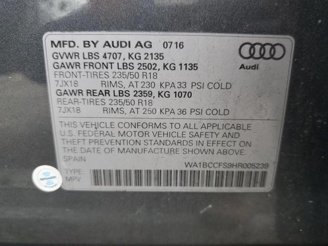 WA1BCCFS9HR005239 - 2017 AUDI Q3 PREMIUM GRAY photo 13