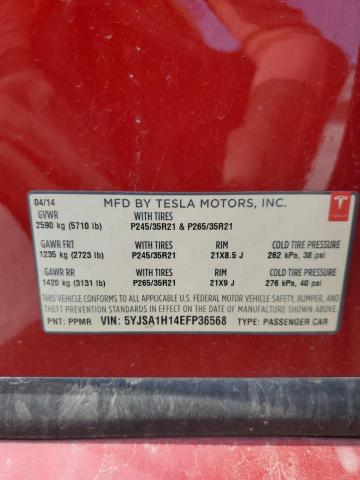 5YJSA1H14EFP36568 - 2014 TESLA MODEL S წითელი ფოტო 13