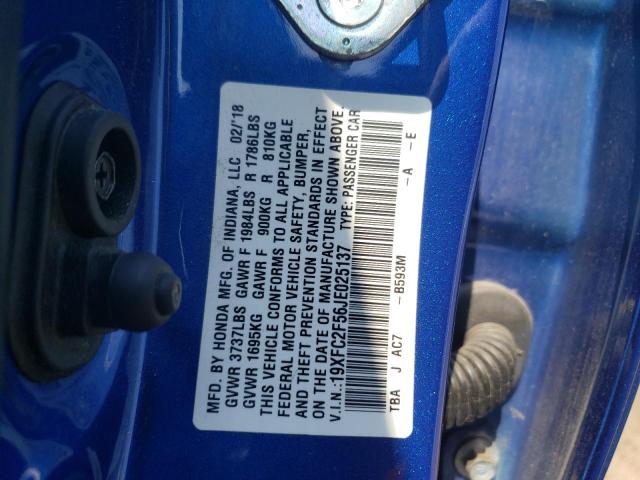 19XFC2F56JE025137 - 2018 HONDA CIVIC LX BLUE photo 12