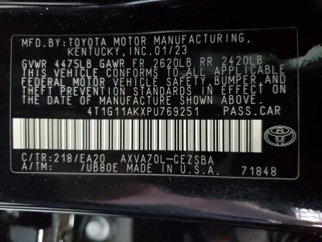 4T1G11AKXPU769251 - 2023 TOYOTA CAMRY SE NIGHT SHADE BLACK photo 13