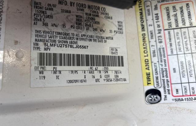 5LMFU27578LJ05567 - 2008 LINCOLN NAVIGATOR WHITE photo 10