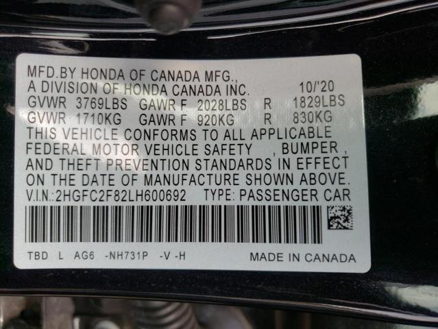 2HGFC2F82LH600692 - 2020 HONDA CIVIC SPORT 黑色 照片 12