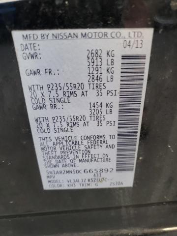 5N1AR2MN5DC665892 - 2013 NISSAN PATHFINDER S BLACK photo 13