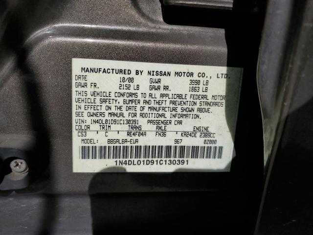 1N4DL01D91C130391 - 2001 NISSAN ALTIMA XE GRAY photo 12